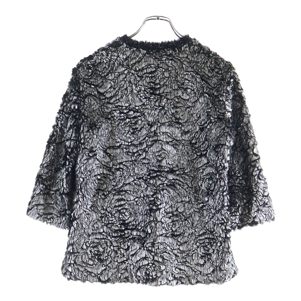 CHANEL(シャネル) ココマーク ターンロックボタン メタリック ファー ノーカラージャケット ブラック/シルバー レディース P59969V45525