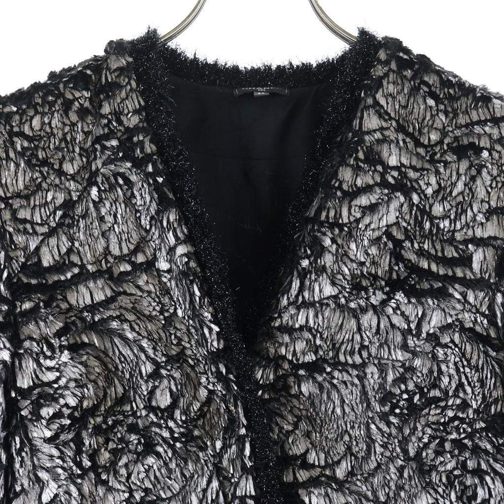 CHANEL(シャネル) ココマーク ターンロックボタン メタリック ファー ノーカラージャケット ブラック/シルバー レディース P59969V45525