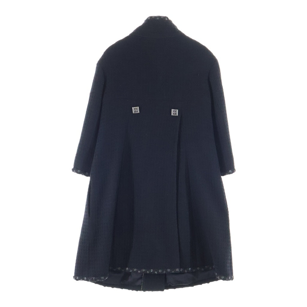 CHANEL(シャネル) ココマーク ラインストーンボタン スタンドカラー ウールツイード コート ブラック レディース P41578V28654