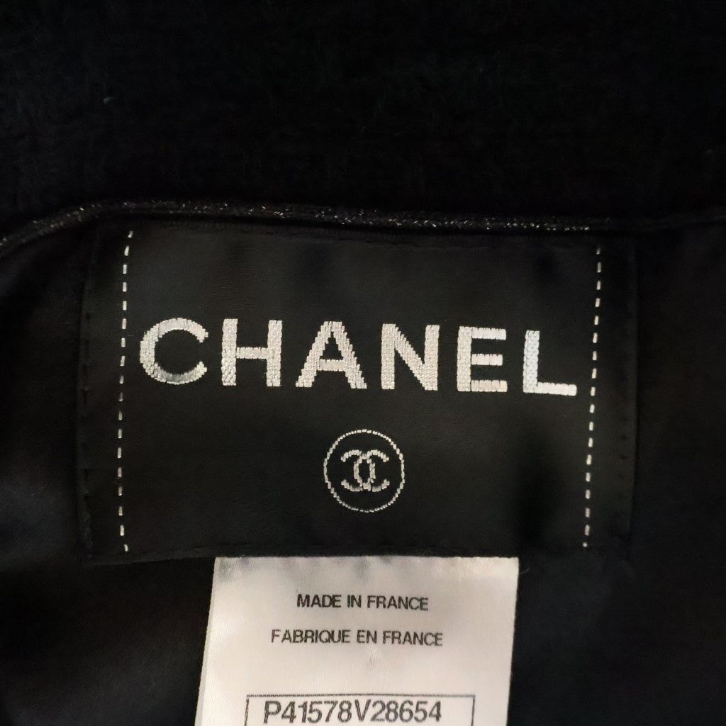 CHANEL(シャネル) ココマーク ラインストーンボタン スタンドカラー ウールツイード コート ブラック レディース P41578V28654
