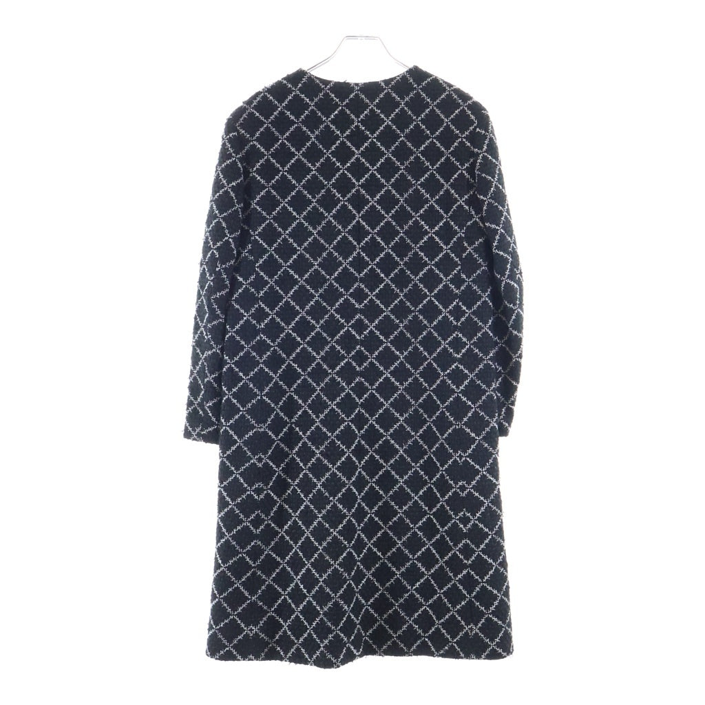 CHANEL(シャネル) ツイード チェック総柄 ノーカラー ガウン ロングコート ブラック レディース P53791V40222