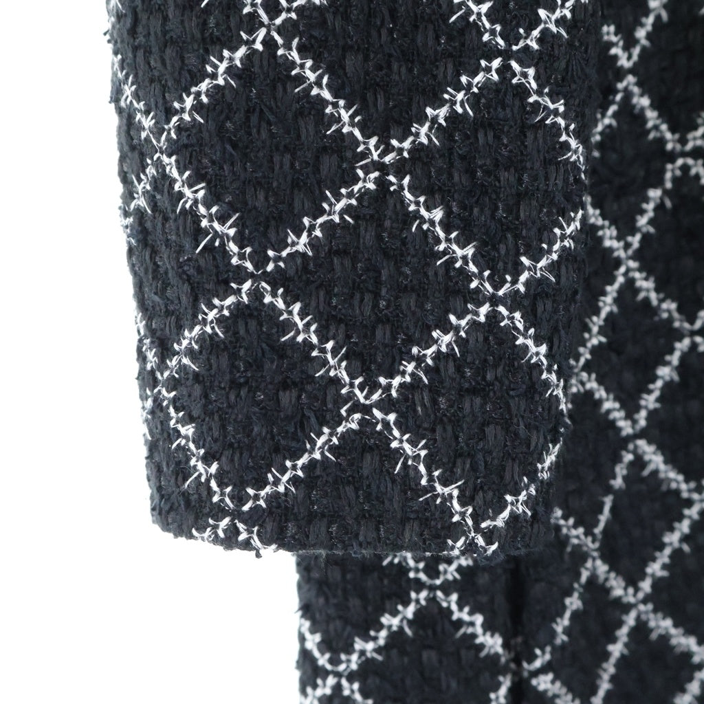 CHANEL(シャネル) ツイード チェック総柄 ノーカラー ガウン ロングコート ブラック レディース P53791V40222