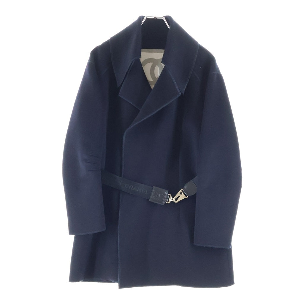 CHANEL(シャネル) 04A スポーツライン ココマーク メルトンウール ベルト付き ロングジャケット コート ネイビー レディース P24057V14563