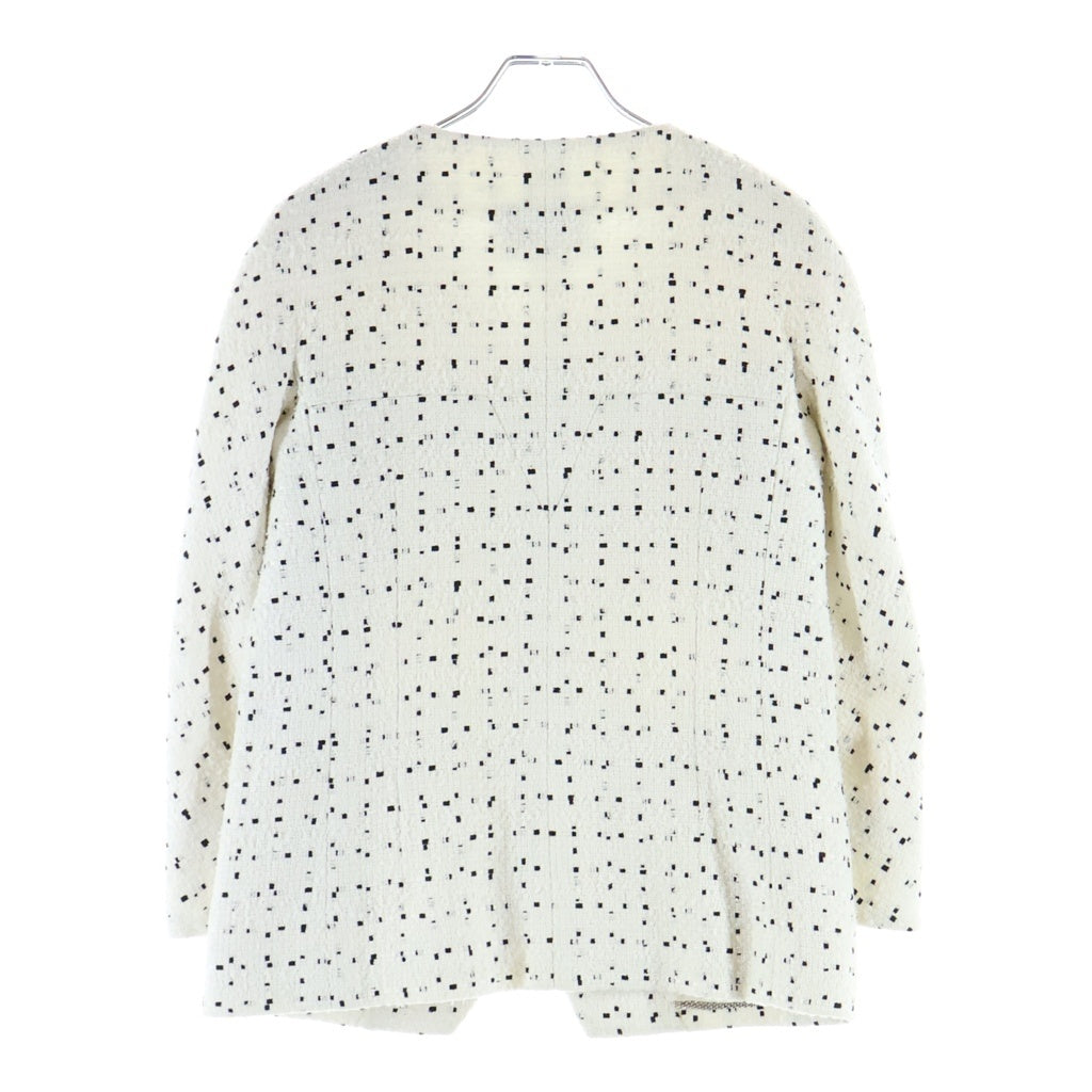CHANEL(シャネル) ココマーク ロゴボタン ツイード ノーカラー ジップアップジャケット ココマークボタン ホワイト レディース P56040V37994