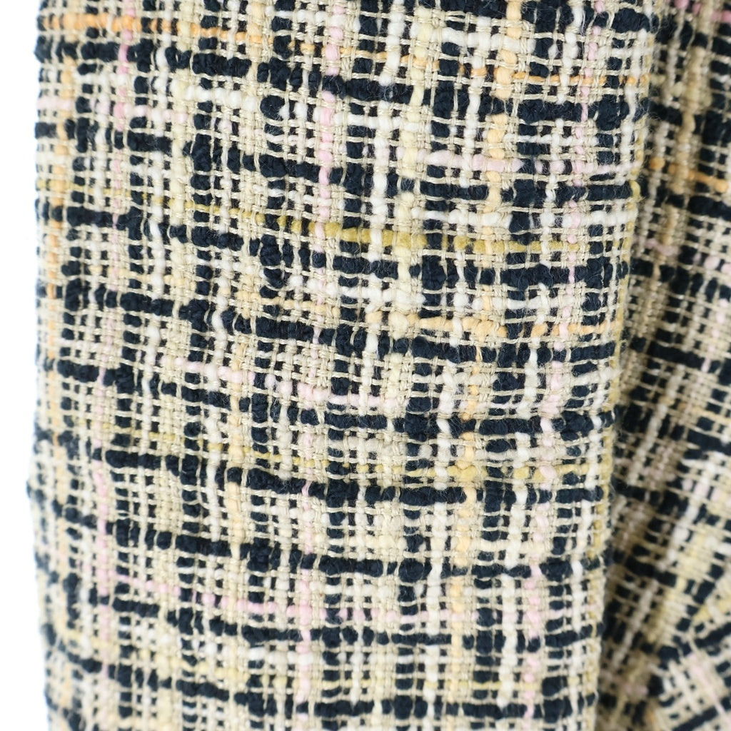 CHANEL(シャネル) 03Pセットアップ ツイードチェック総柄 コサージュ付き 3B テーラードジャケット ストライプ切り替え ミディアムスカート ベージュ レディースP20982V12374/P21398W03149