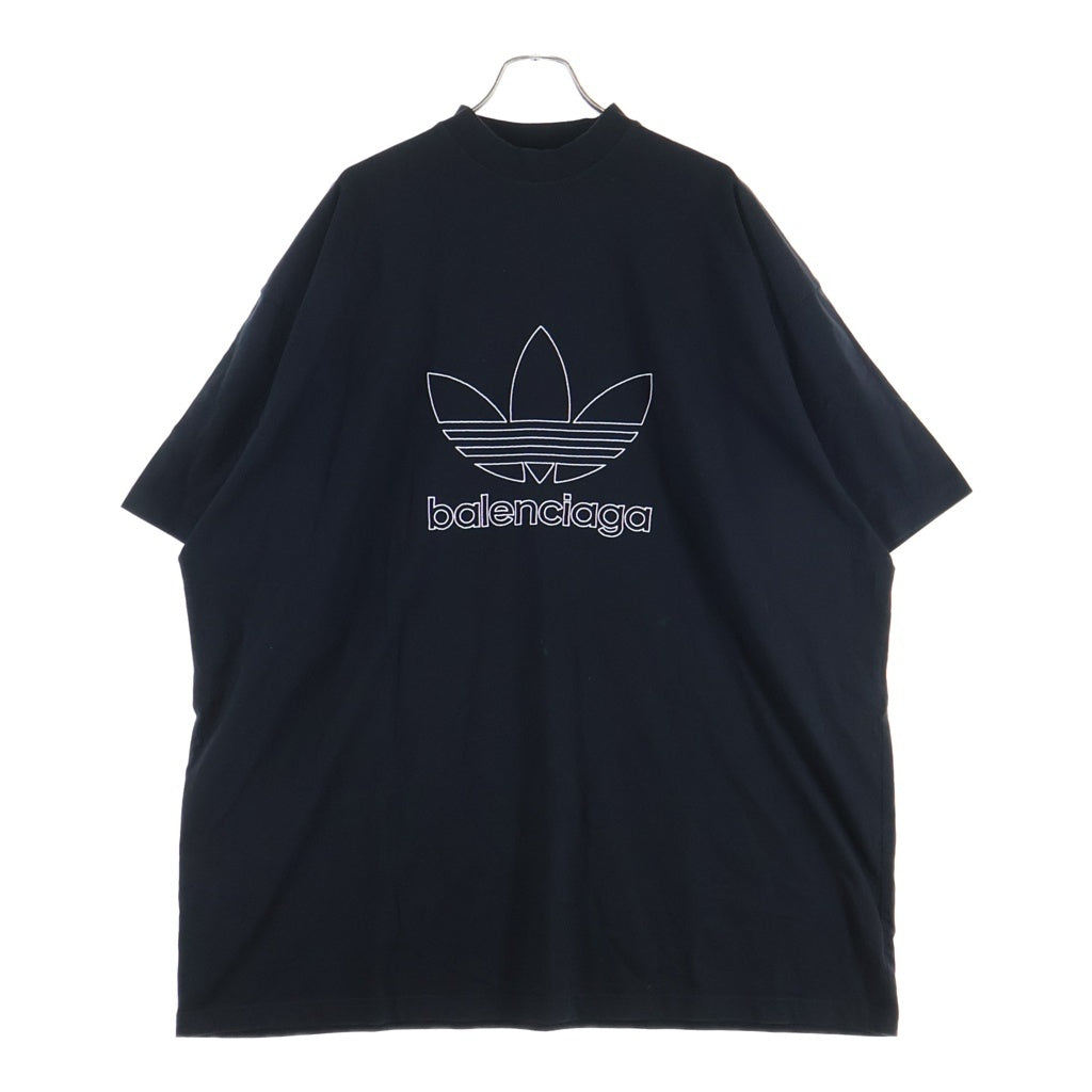 BALENCIAGA(バレンシアガ) 23SS ×adidas アディダス トレフォイル ロゴ刺繍 クルーネック 半袖Tシャツ カットソー ブラック 723976