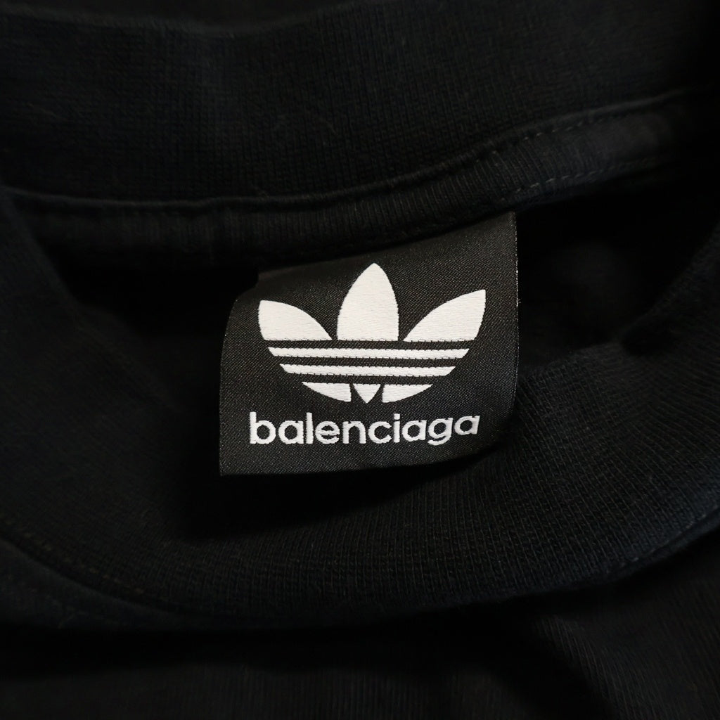 BALENCIAGA(バレンシアガ) 23SS ×adidas アディダス トレフォイル ロゴ刺繍 クルーネック 半袖Tシャツ カットソー ブラック 723976