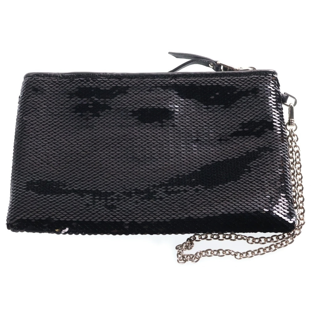 miumiu(ミュウミュウ) ロゴ スパンコール チェーンストラップ ポーチ クラッチ セカンドバッグ ブラック シルバー金具 レディース