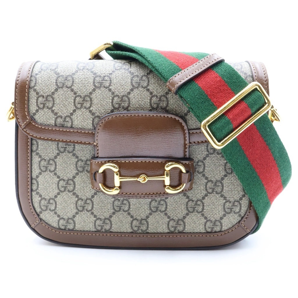 GUCCI(グッチ) GGスプリーム ホースビット PVC レザー ショルダーバッグ ベージュ ゴールド金具 658574 レディース