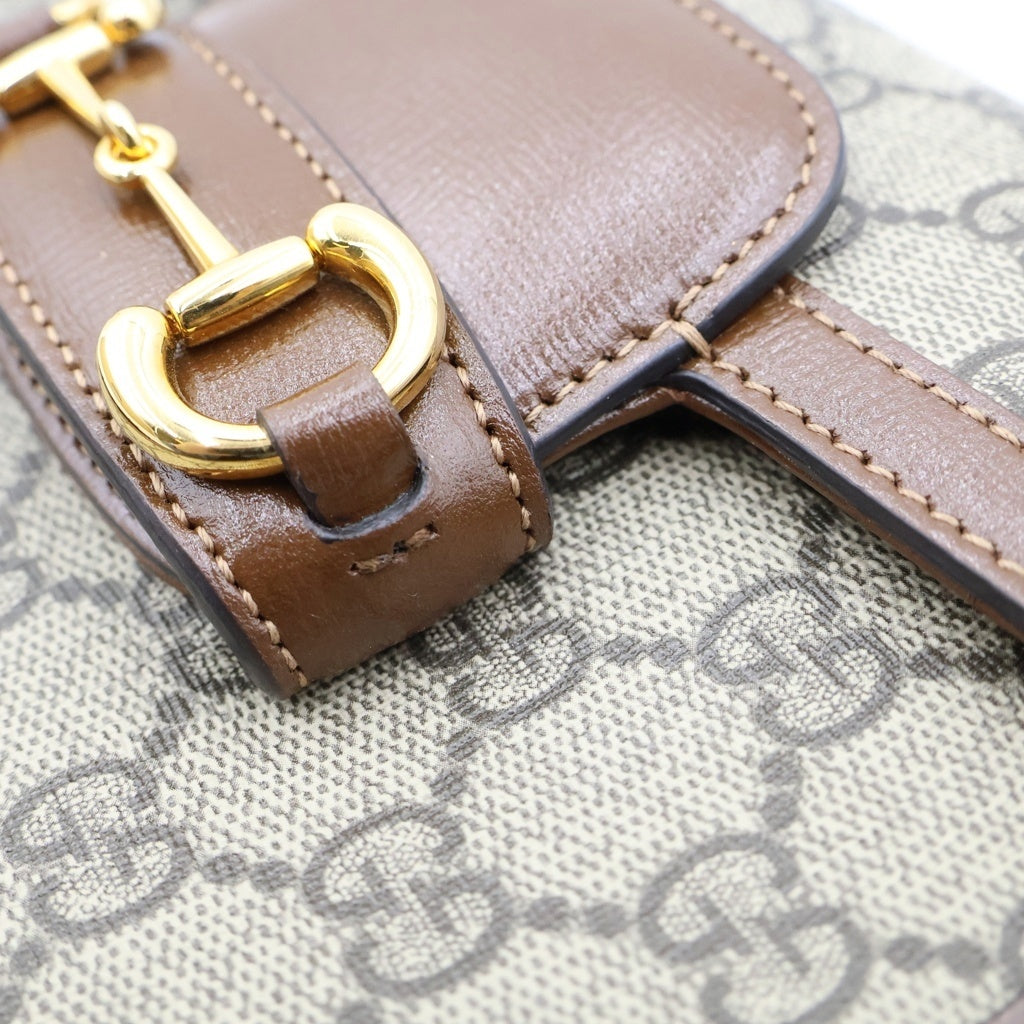 GUCCI(グッチ) GGスプリーム ホースビット PVC レザー ショルダーバッグ ベージュ ゴールド金具 658574 レディース