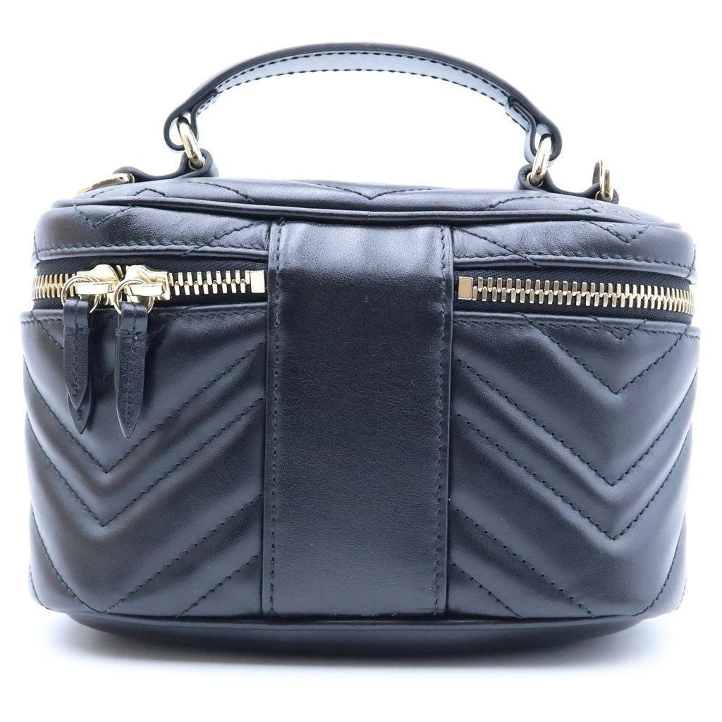 GUCCI(グッチ) GGマーモント ミニ バニティバッグ シェブロン Vステッチ レザー 2WAY ハンド ショルダーバッグ ゴールド金具 ブラック 837454 レディース