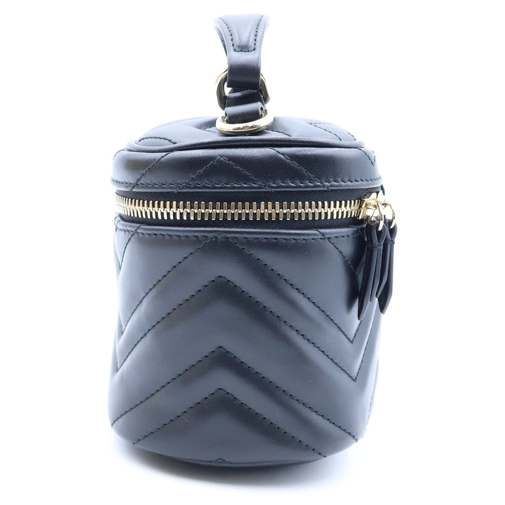 GUCCI(グッチ) GGマーモント ミニ バニティバッグ シェブロン Vステッチ レザー 2WAY ハンド ショルダーバッグ ゴールド金具 ブラック 837454 レディース