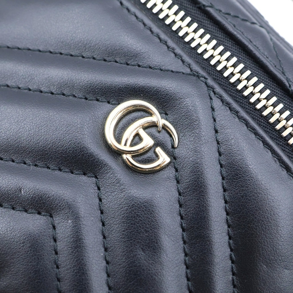 GUCCI(グッチ) GGマーモント ミニ バニティバッグ シェブロン Vステッチ レザー 2WAY ハンド ショルダーバッグ ゴールド金具 ブラック 837454 レディース