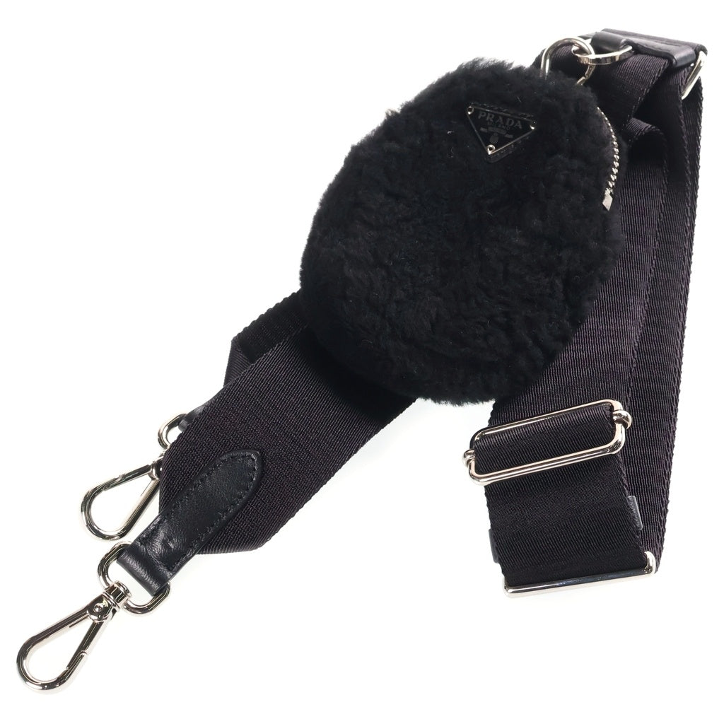 PRADA(プラダ) トライアングルロゴ キルティング シープファー ボディ ショルダーバッグ ボア ポーチ付き ブラック 1BC151 レディース