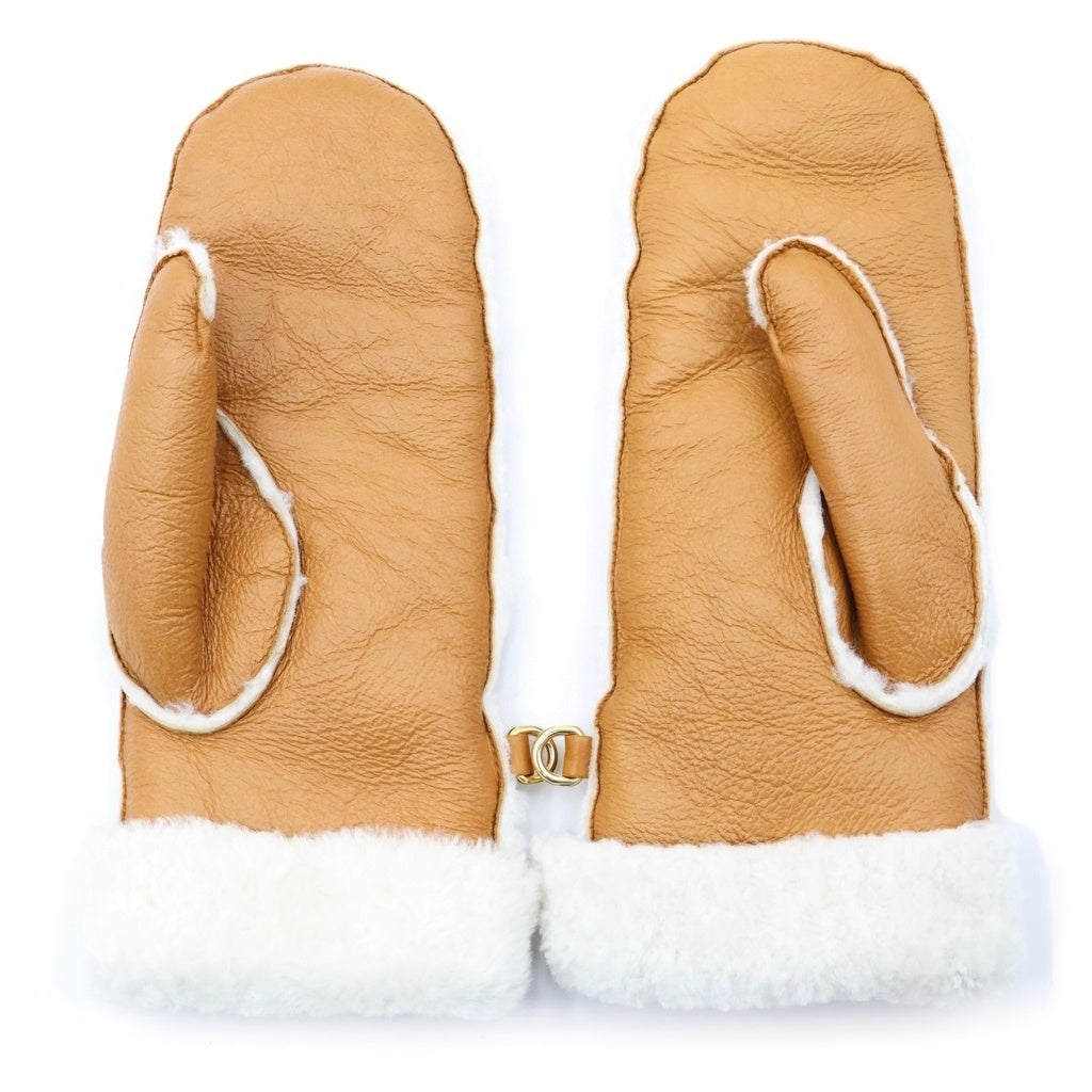 miumiu(ミュウミュウ) 25AW Sheep Skin Leather Globe シープスキン レザーグローブ ロゴ ムートン ミトン型 手袋 ブラウン 5GG104 レディース