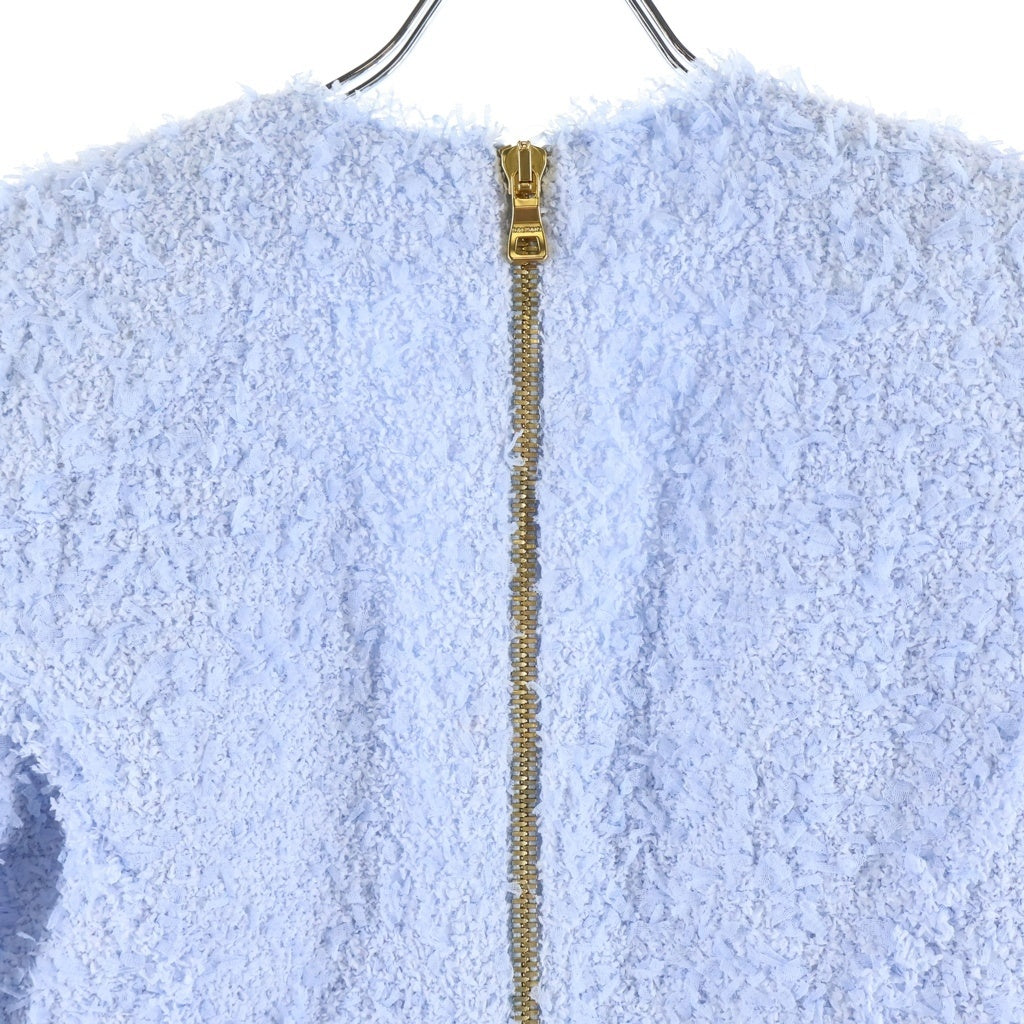 BALMAIN(バルマン) V-Neck Tweed Mini Dress vネック ツイードミニドレス 長袖ワンピース メデューサ金ボタン ブルー R8015XC67 レディース