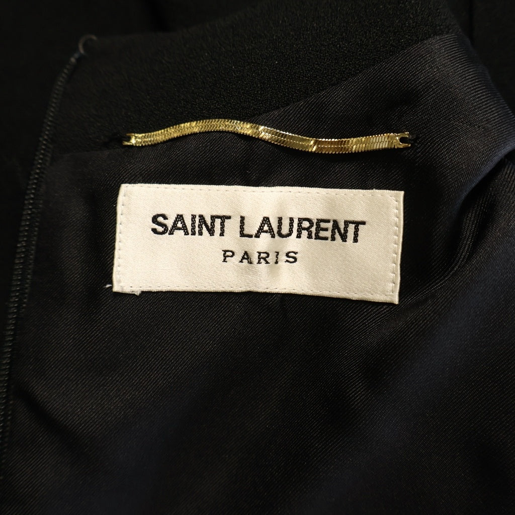 SAINT LAURENT PARIS(サンローランパリ) Deep V ミニドレス バックジップデザインひざ丈ワンピース ブラック #34 RH43 706903 Y012W 1000 レディース