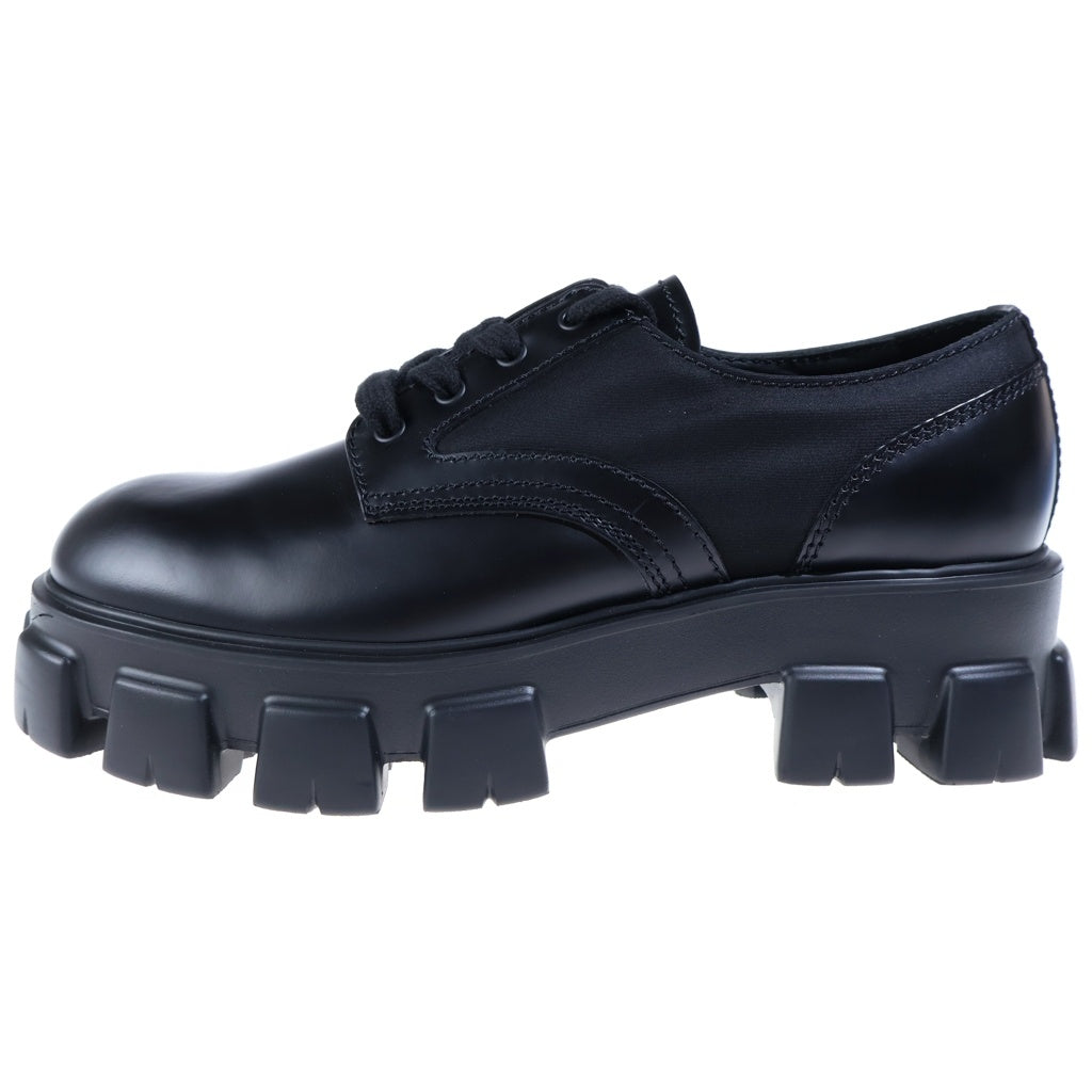 PRADA(プラダ) MONOLITH RE-NYLON LACE-UP SHOES モノリス リナイロン レースアップレザーシューズ プレーントゥ ブラック 2EE342