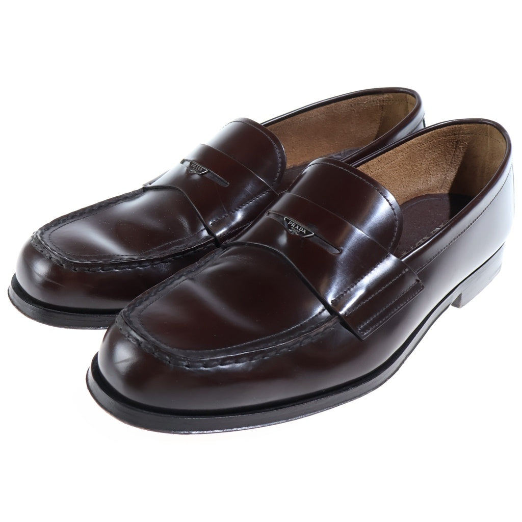 PRADA(プラダ) トライアングルロゴ ブラッシュドレザー ローファー シューズ ブラウン 2DB201