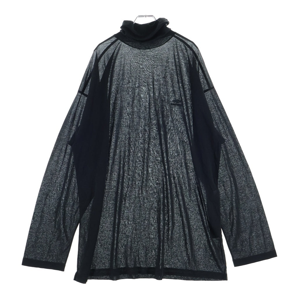 BALENCIAGA(バレンシアガ) ロゴ刺繍 コットンナイロン ハイネック 長袖Tシャツ カットソー ブラック 698000 TMVA8