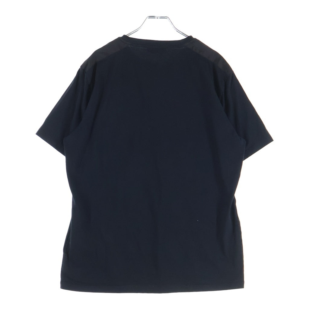 PRADA(プラダ) コットン ナイロン切替 ラバーロゴ クルーネック 半袖Tシャツ カットソー ブラック SJN250