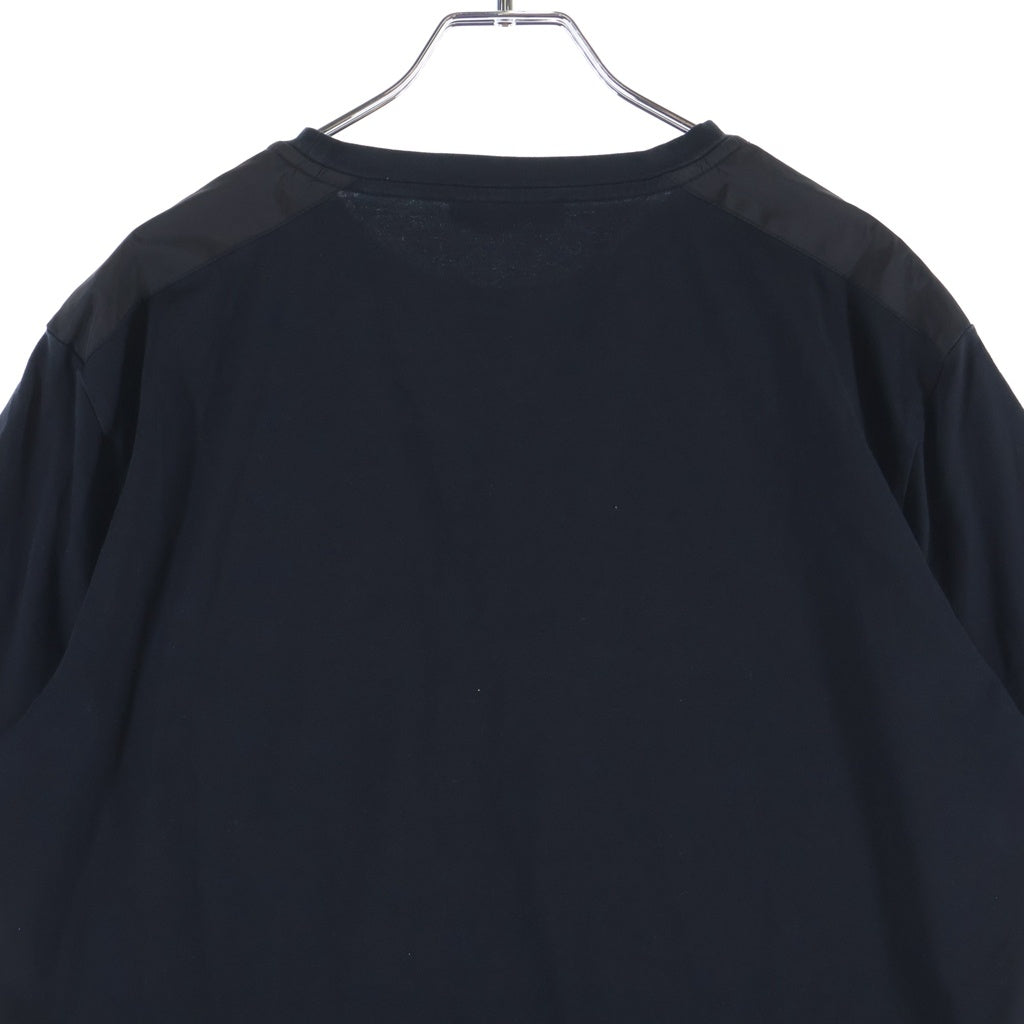 PRADA(プラダ) コットン ナイロン切替 ラバーロゴ クルーネック 半袖Tシャツ カットソー ブラック SJN250