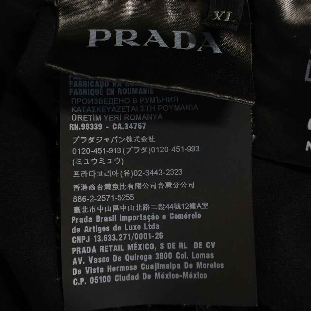 PRADA(プラダ) コットン ナイロン切替 ラバーロゴ クルーネック 半袖Tシャツ カットソー ブラック SJN250