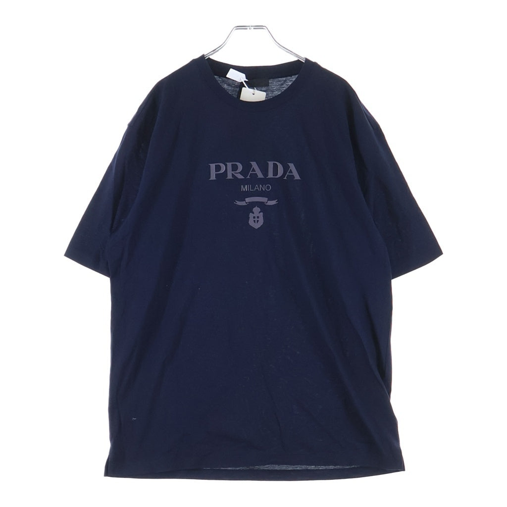 PRADA(プラダ) 22SS Raised Logo Round Neck Tee レイズドロゴ クルーネック 半袖Tシャツ カットソー ネイビー UJN815