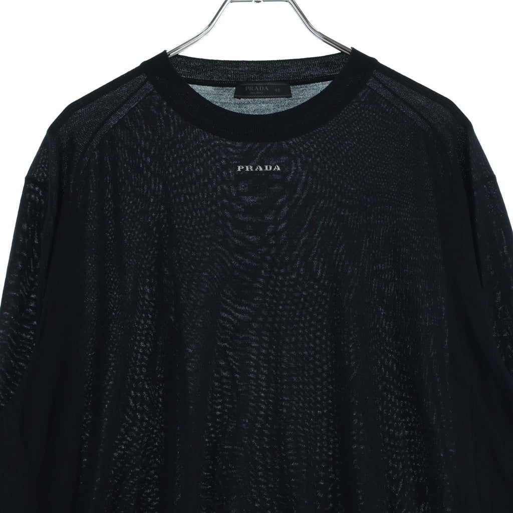 PRADA(プラダ) ロゴ スーパーファイン ウール クルーネック ニットセーター ブラック UMB528