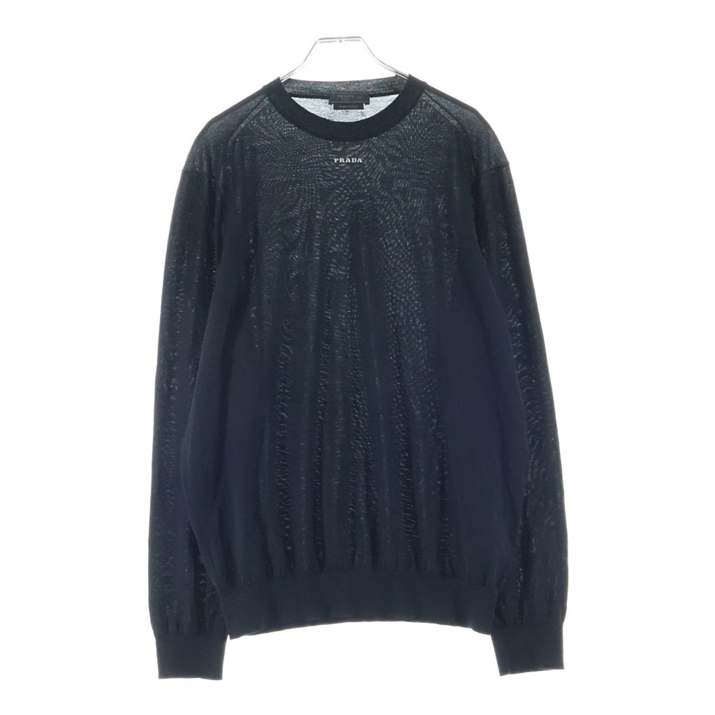 PRADA(プラダ) ロゴ スーパーファイン ウール クルーネック ニットセーター ブラック UMB528