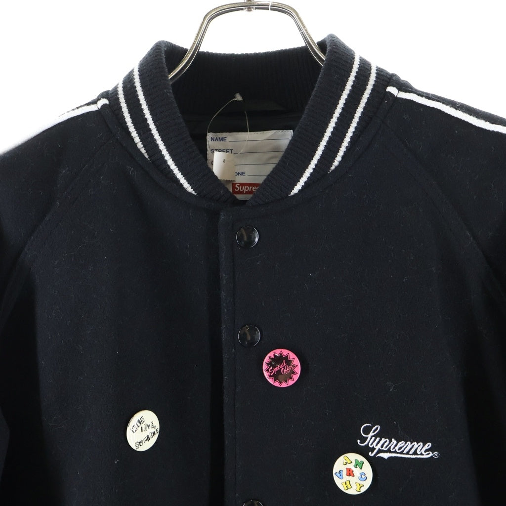 SUPREME(シュプリーム) 21SS Jamie Reid It's All Bollocks Varsity Jacket ロゴ刺繍 ウール バーシティジャケット スタジャン ブルゾン ブラック