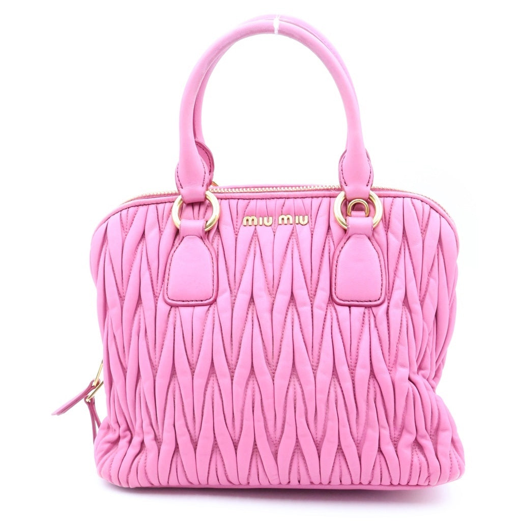 miumiu(ミュウミュウ) マテラッセ ハンドバッグ ギャザーバッグ ピンク レザー ゴールド金具 レディース