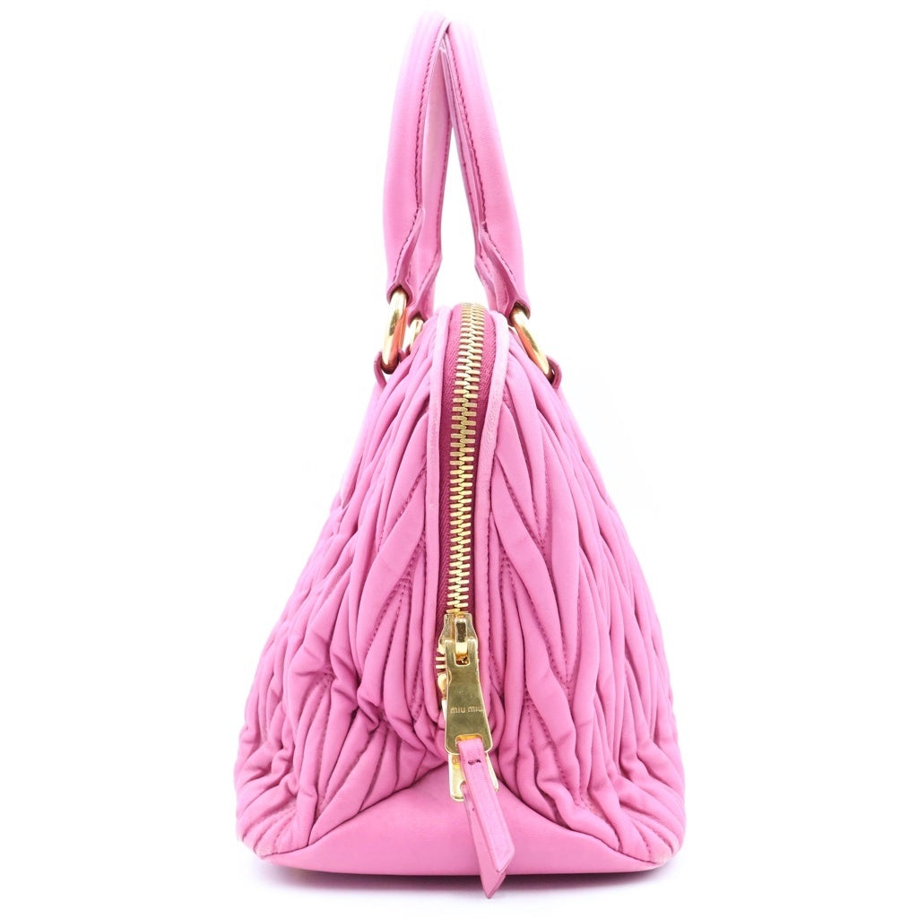 miumiu(ミュウミュウ) マテラッセ ハンドバッグ ギャザーバッグ ピンク レザー ゴールド金具 レディース