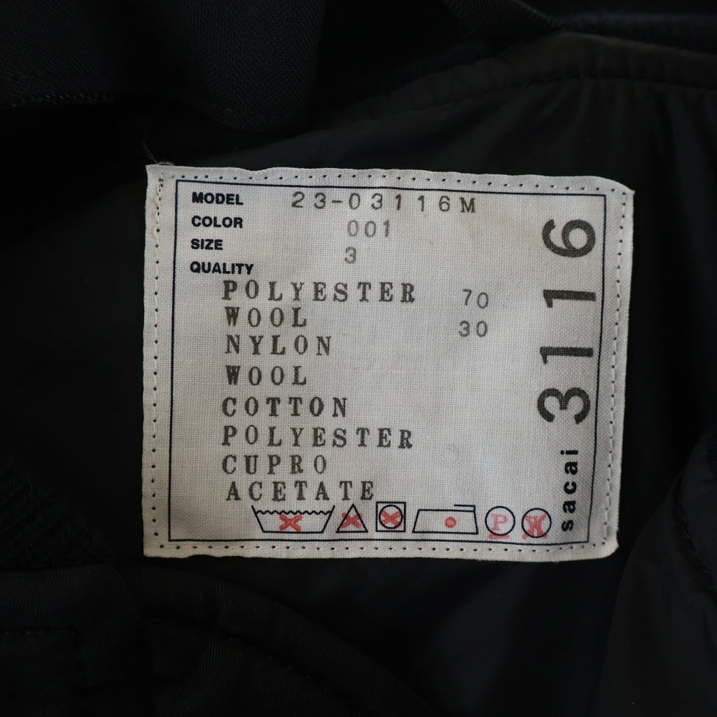 Sacai(サカイ) 23AW Suiting x Nylon Twill Jacket ナイロンツイル スーツジャケット ブルゾン ブラック 23-03116M