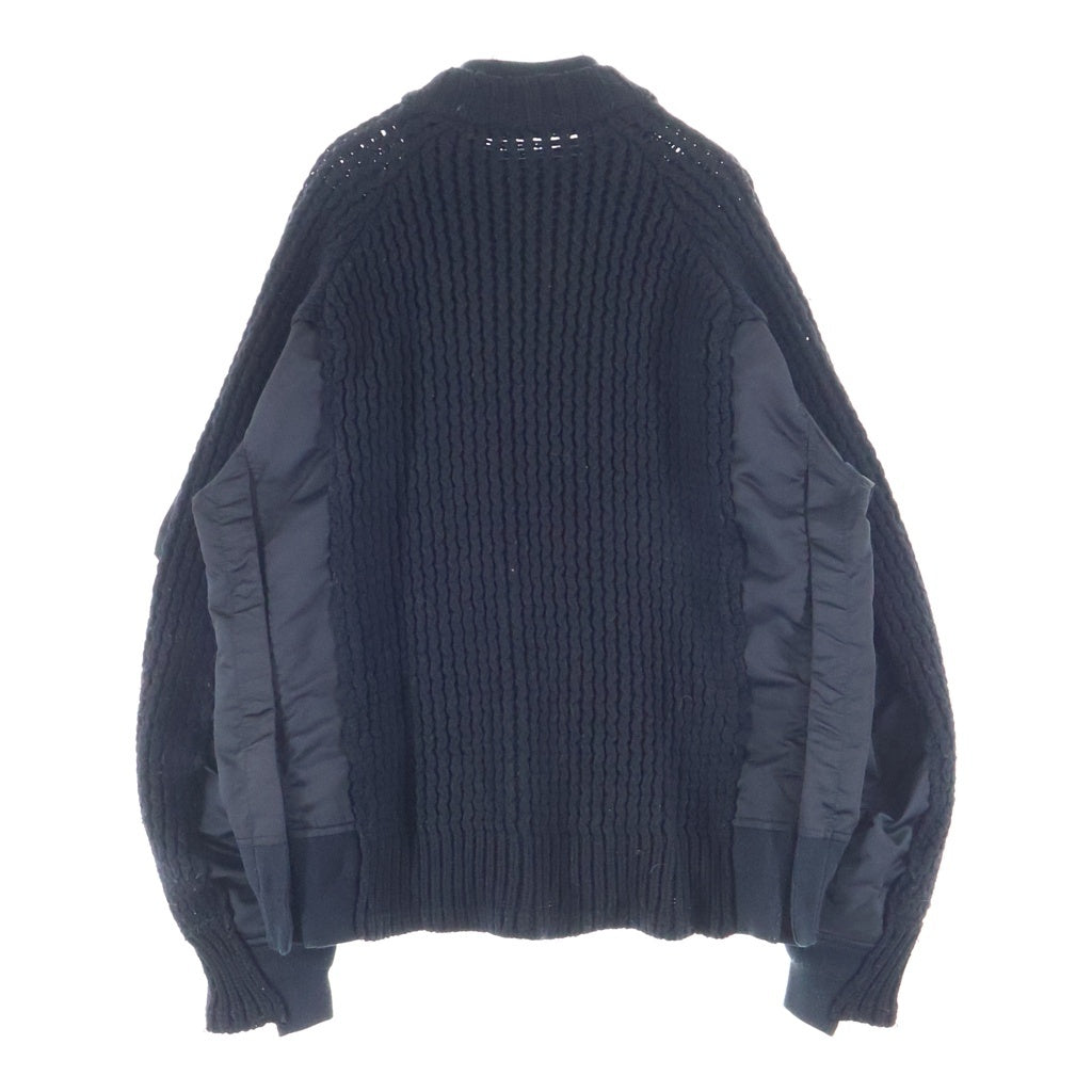 Sacai(サカイ) 23AW Nylon Twill Mix Knit Blouson ナイロンツイル ウール ローゲージニット切替 ジャケット ブルゾン ブラック 23-03165M