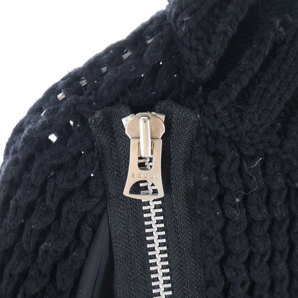 Sacai(サカイ) 23AW Nylon Twill Mix Knit Blouson ナイロンツイル ウール ローゲージニット切替 ジャケット ブルゾン ブラック 23-03165M