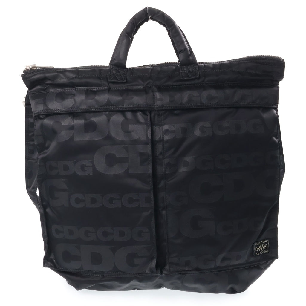 COMME des GARCONS(コムデギャルソン) ×PORTER HELMET BAG ポーター 総柄 ロゴ ナイロン 2WAY ハンドバッグ ショルダーバッグ ブラック SB-K 202