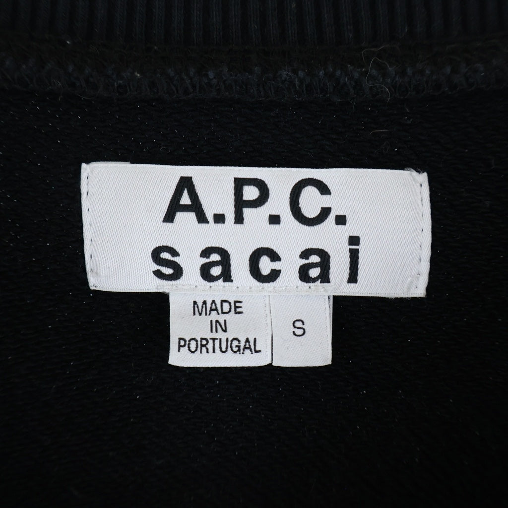 Sacai(サカイ) 21SS ×A.P.C. LOGO PRINT SWEAT CREW アーペーセー ロゴプリント クルーネック スウェットトレーナー ブラック 21E2-COEON-M27656