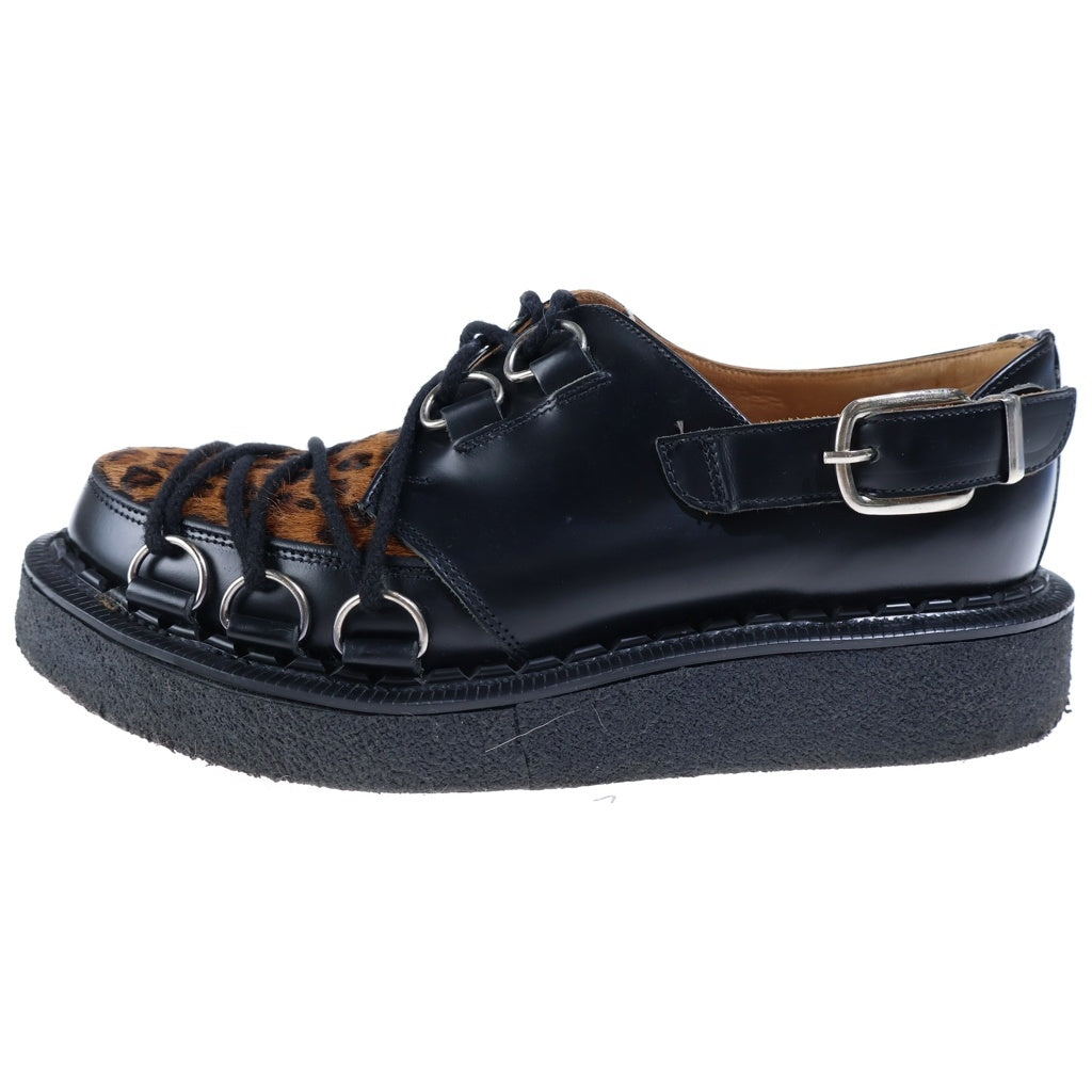 GEORGE COX(ジョージコックス) ×COMME des GARCONS HOMME PLUS コムデギャルソン オムプリュス Dリング クリーパーソール レオパード ハラコレザー シューズ ブラック PD-K123-001