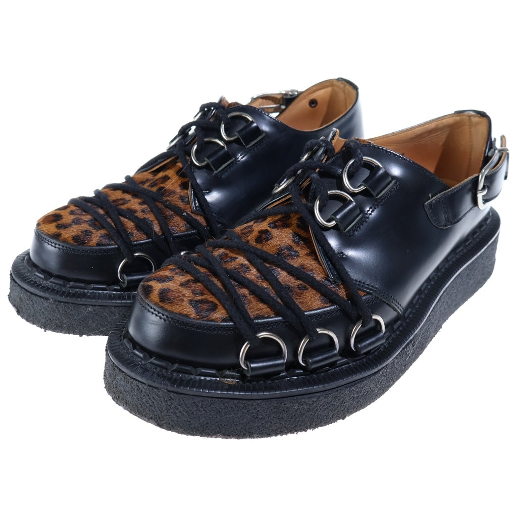GEORGE COX(ジョージコックス) ×COMME des GARCONS HOMME PLUS コムデギャルソン オムプリュス Dリング クリーパーソール レオパード ハラコレザー シューズ ブラック PD-K123-001