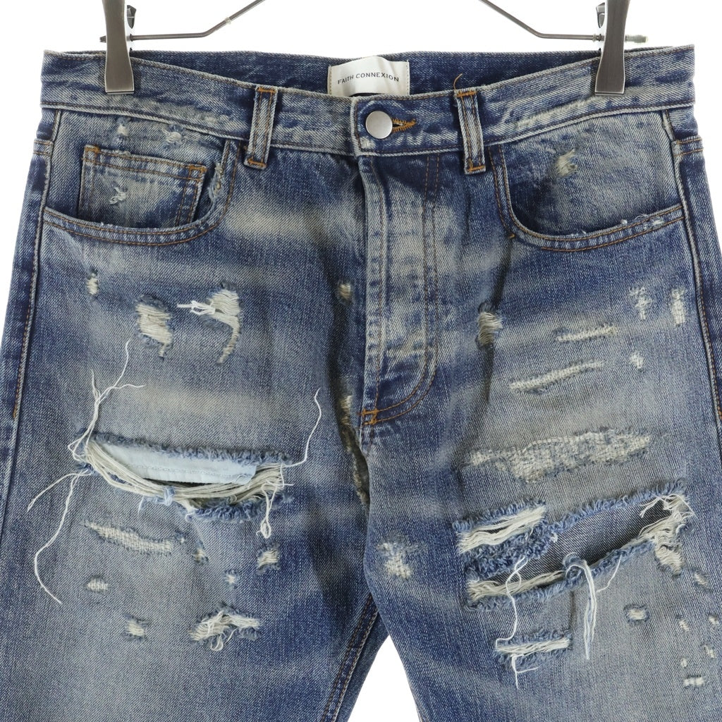FAITH CONNEXION(フェイスコネクション) 18SS デストロイ ダメージ加工 ストレートデニムパンツ インディゴ M5501D08000