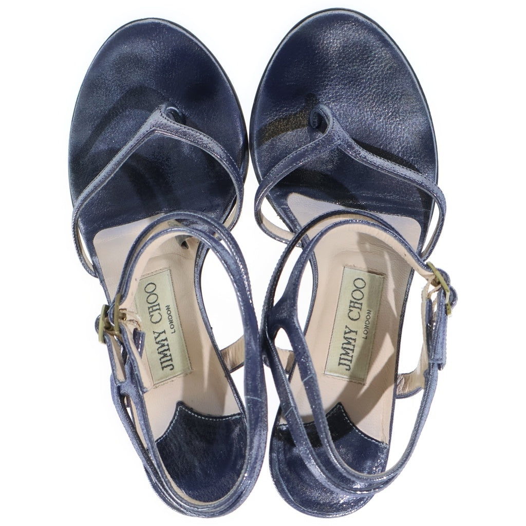 JIMMY CHOO(ジミーチュウ) Leather Sandals ローヒール レザーサンダル ピンヒール メタリックパープル レディース