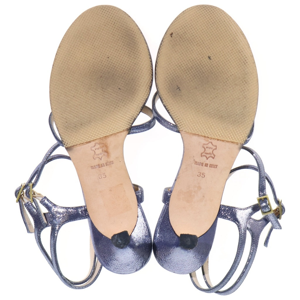 JIMMY CHOO(ジミーチュウ) Leather Sandals ローヒール レザーサンダル ピンヒール メタリックパープル レディース