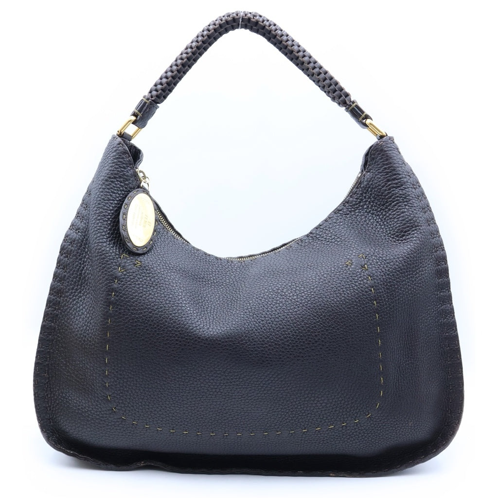 FENDI(フェンディ) セレリア ホーボー ワンショルダーバッグ ハンドバッグ ダークブラウン レザー ゴールド金具 レディース