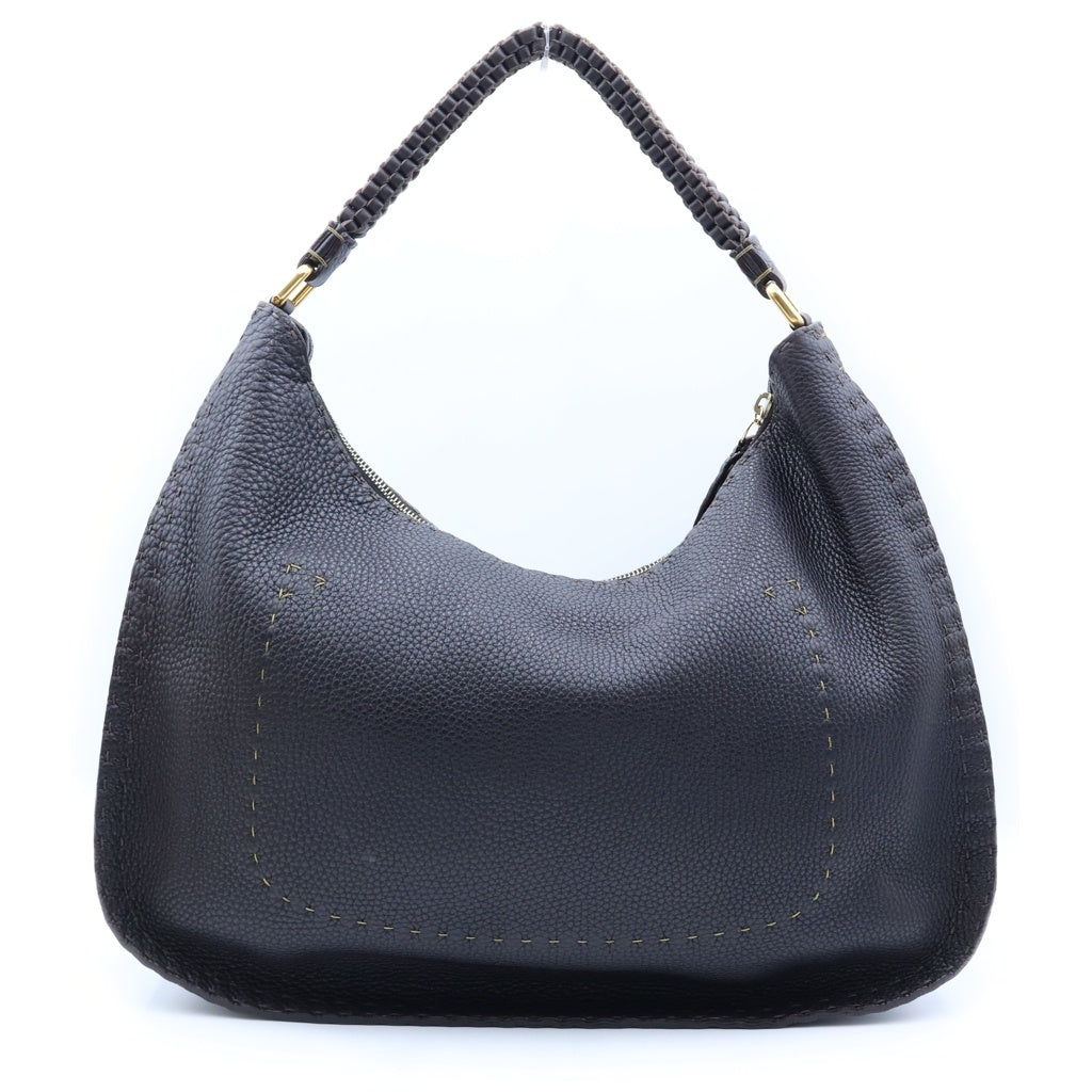 FENDI(フェンディ) セレリア ホーボー ワンショルダーバッグ ハンドバッグ ダークブラウン レザー ゴールド金具 レディース