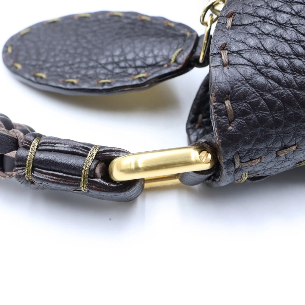 FENDI(フェンディ) セレリア ホーボー ワンショルダーバッグ ハンドバッグ ダークブラウン レザー ゴールド金具 レディース