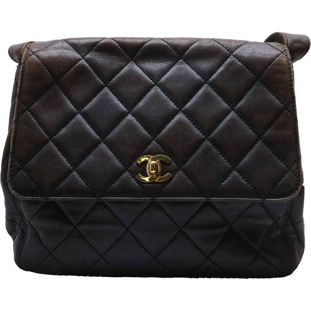 CHANEL(シャネル) マトラッセ ワンショルダーバッグ ブラウン ラムスキン 4番台 ゴールド金具 レディース