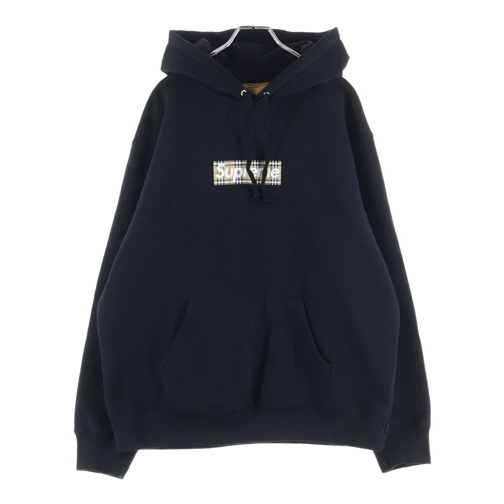 SUPREME(シュプリーム) 22SS ×Burberry Box Logo Hooded Sweatshirt バーバリー ボックス ロゴ フーディー スウェットシャツ ノバチェック プルオーバーパーカー ブラック