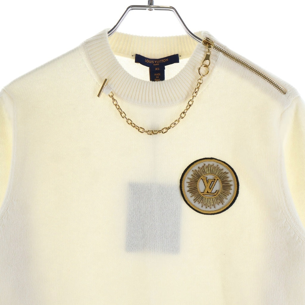 LOUIS VUITTON(ルイヴィトン) チェーンディテールロゴパッチカシミヤニット アイボリー #XS RW222W FZ3 FNKL36 レディース