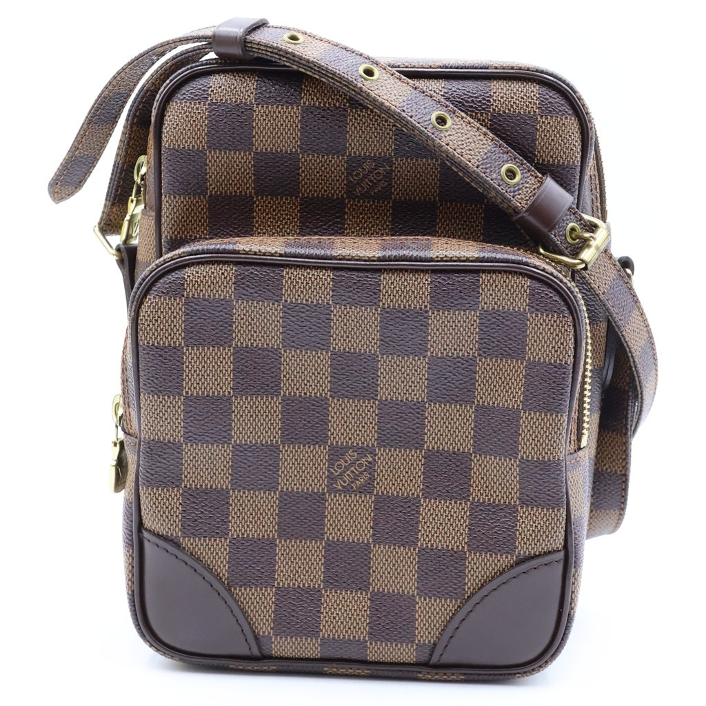LOUIS VUITTON(ルイヴィトン) ダミエ アマゾン ショルダーバッグ ミニバッグ ブラウン レザー×PVC N48074 ゴールド金具 レディース